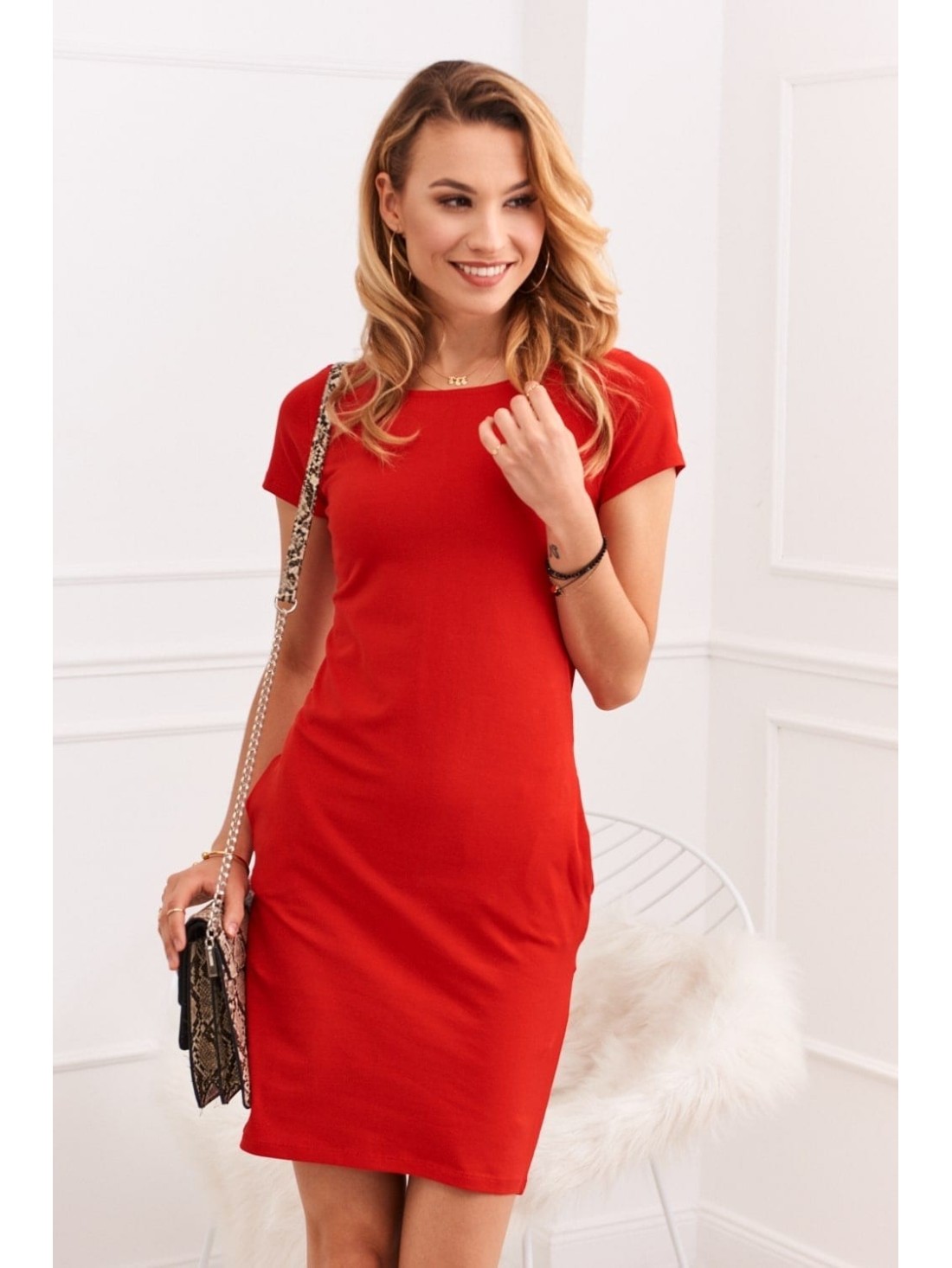 Rotes Kleid mit kurzen Ärmeln 9967 – Online-Shop – Boutique